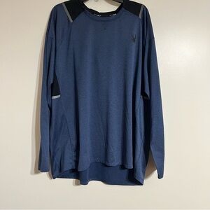 Mens Spyder Pro WB Active Crew Neck Long Sleeve Shirt Size 2XL Blue/Black